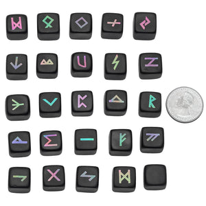 25Pcs/Set Rune Stones Set With Engraved Elder Futhark Alphabet Healing Black Obsidian For Chakra Balancing Meditation Divination