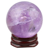 50-55mm Natural Amethyst Crystal Stone Ball With Wood Stand Healing Gemstone Sphere For Home Decoration Desktop Ornaments