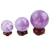 50-55mm Natural Amethyst Crystal Stone Ball With Wood Stand Healing Gemstone Sphere For Home Decoration Desktop Ornaments