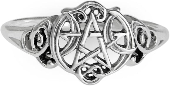 Dryad Design Sterling Silver Heart Pentacle Wiccan Pentagram Ring (Size 4-15)