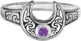 Sterling Silver Horned Moon Ring with Natural Amethyst (Sizes 5-12)