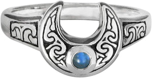 Sterling Silver Horned Moon Ring with Rainbow Moonstone (sz 5-12)