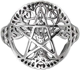 Sterling Silver Cut Out Pagan Tree Pentacle Ring (Size 5-12)