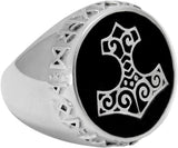 Large Sterling Silver Norse Runic Thors Hammer Ring (Size 5-15)