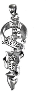 Sterling Silver Blessed Be Wiccan Chalice Blade Pendant