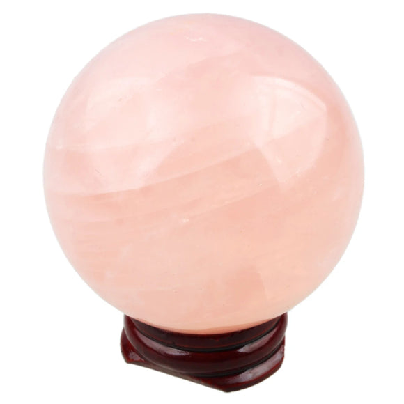 60-65mm Natural Rose Quartz Sphere Crystal Ball With Wooden Stand For Meditation Chakra Balancing Home Decoration