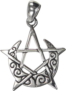 Sterling Silver Small Crescent Moon Pentacle Pentagram Pendant