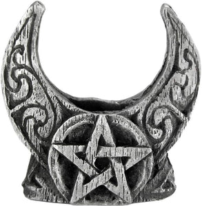 Pewter Mini Crescent Moon Pentacle Chime Candle Holder