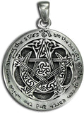 Sterling Silver Moon Pentacle Pentagram Pendant; 1 Inch Diameter