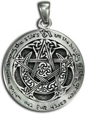 Sterling Silver Moon Pentacle Pentagram Pendant; 1 Inch Diameter