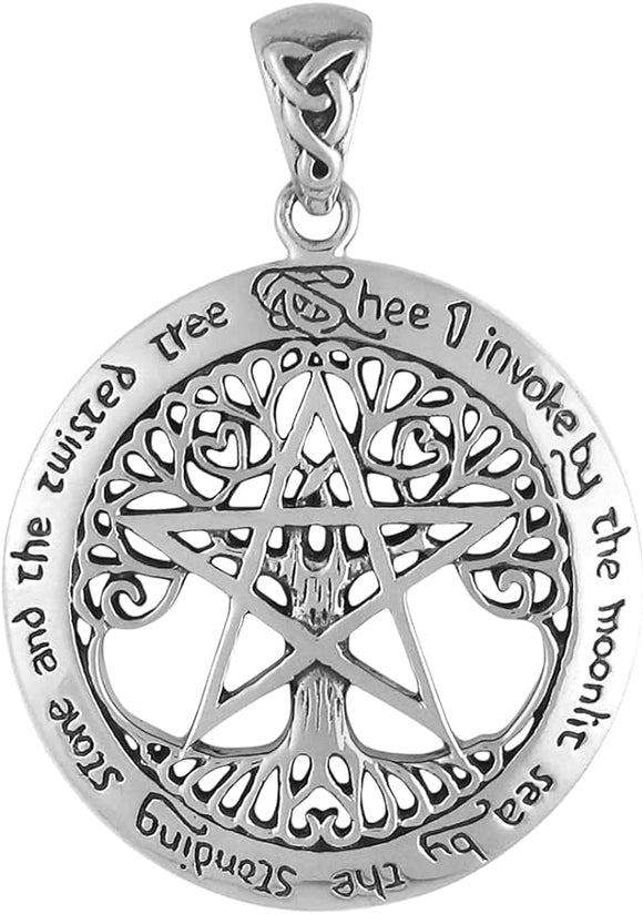 Sterling Silver Extra Large Cut Out Tree Pentacle Pendant