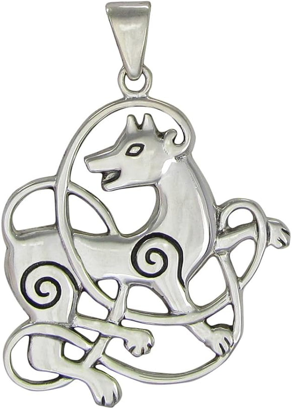 Sterling Silver Celtic Knot Wolf Pendant