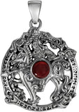 Sterling Silver Odin Sleipnir Pendant with Natural Garnet