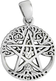 Sterling Silver Small Cut Out Tree Pentacle Pentagram Pendant