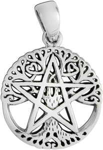 Sterling Silver Small Cut Out Tree Pentacle Pentagram Pendant