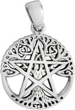 Sterling Silver Small Cut Out Tree Pentacle Pentagram Pendant