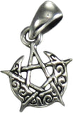 Sterling Silver Tiny Crescent Moon Pentacle Pentagram Pendant