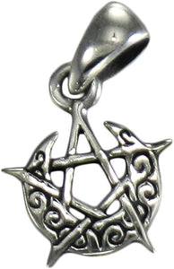 Sterling Silver Tiny Crescent Moon Pentacle Pentagram Pendant