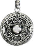 Sterling Silver Moon Goddess Pentacle Pendant with Natural White Moonstone; 1 Inch Diameter