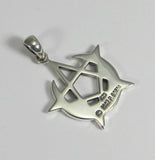 Sterling Silver Simple Moon Pentacle Pentagram Pendant; 1 Inch Tall