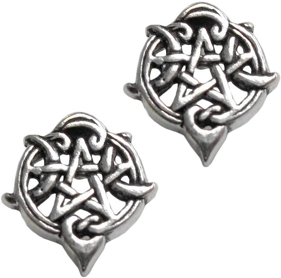 Sterling Silver Heart Pentacle Pentagram Earring Studs