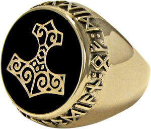 Bronze Large Rune Thors Hammer Ring (size 5-15)