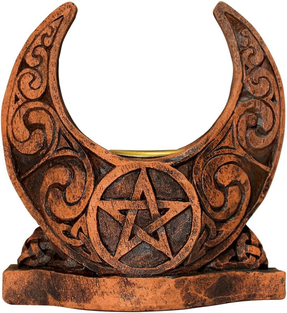 Moon Candle Holder Wood Finish