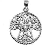 Sterling Silver Cut Out Tree Pentacle Pentagram Pendant; 1" Diameter