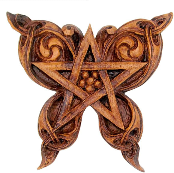 Butterfly Pentacle Wall Plaque Wood Finish