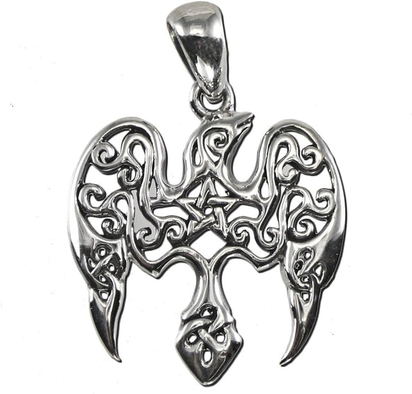 Sterling Silver Small Raven Pentacle Pentagram Pendant