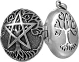 Sterling Silver Aromatherapy Tree Pentacle Pentagram Locket; 1 Inch Diameter