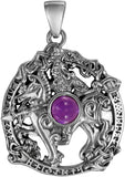 Sterling Silver Odin Sleipnir Pendant with Natural Amethyst