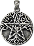 Sterling Silver Tree Pentacle Pentagram Pendant; 1 Inch Diameter