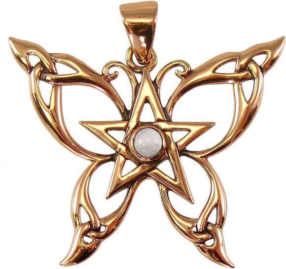 Copper Butterfly Pentacle Pendant with Natural White Moonstone