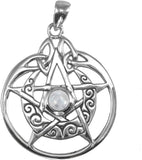 Sterling Silver Crescent Moon Pendant Pentacle with Natural White Moonstone