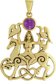 Bronze Goddess Rhiannon Pendant with Natural Amethyst