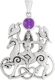 Sterling Silver Celtic Rhiannon Horse Goddess Pendant with Natural Amethyst