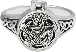 Sterling Silver Moon Pentacle Poison Locket Ring (Sizes 5-12)