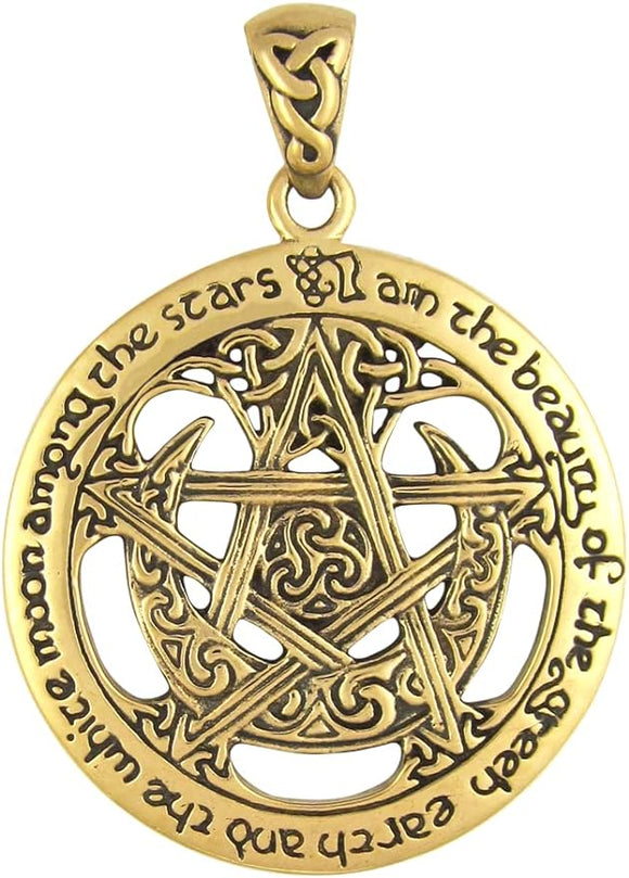 Bronze Extra Large Cut Out Moon Pentacle Pentagram Pendant