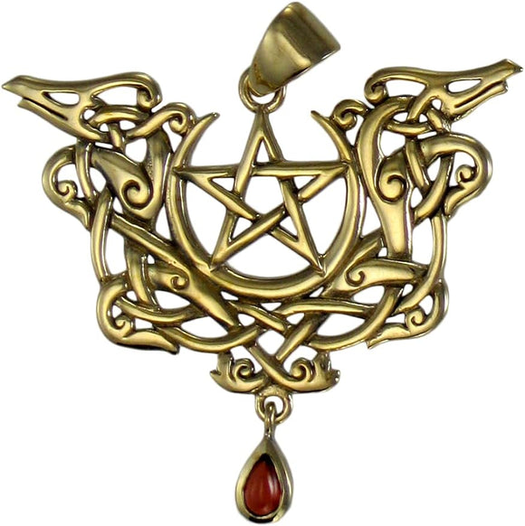 Bronze Viking Knot Dragon Pentacle Pendant with Natural Garnet