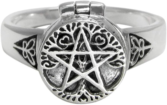 Sterling Silver Tree Pentacle Poison Locket Ring (Sizes 5-12)