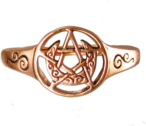 Copper Crescent Moon Pentacle Pentagram Ring (Size 5-12)