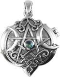 Sterling Silver Celtic Knot Heart Pentacle Locket with Natural Rainbow Moonstone