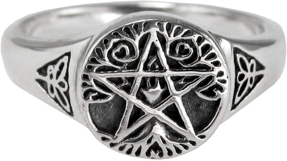 Sterling Silver Small Tree Pentacle Pentagram Ring (Sizes 5-12)