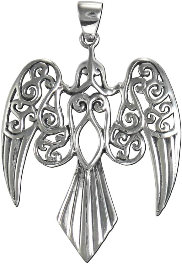 Sterling Silver Large Celtic Goddess Morrigan Raven Pendant