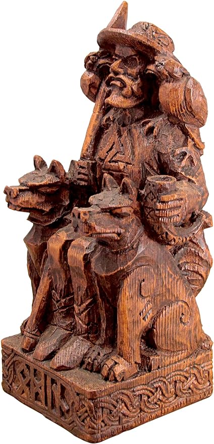 Seated Norse God Odin Statue Wood Finish