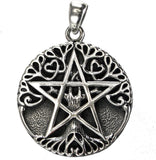 Sterling Silver Small Tree Pentacle Pentagram Pendant; 3/4 Inch Diameter