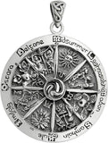 Sterling Silver Pagan Wheel of the Year Sabbat Pendant; 1.75 Inch Diameter