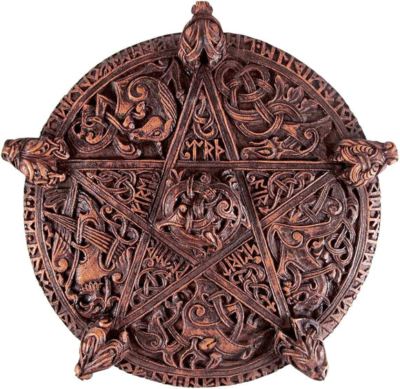 Large Knotwork Pentacle Wall Plaque Wood Finish