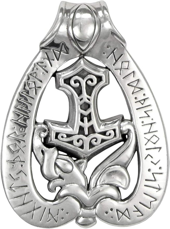 Sterling Silver Thor's Mjolnir Dragon Hammer Rune Pendant